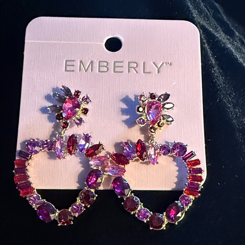 3/$20 Kohl's Pink and Purple Crystal Heart Earrings New with Tags
